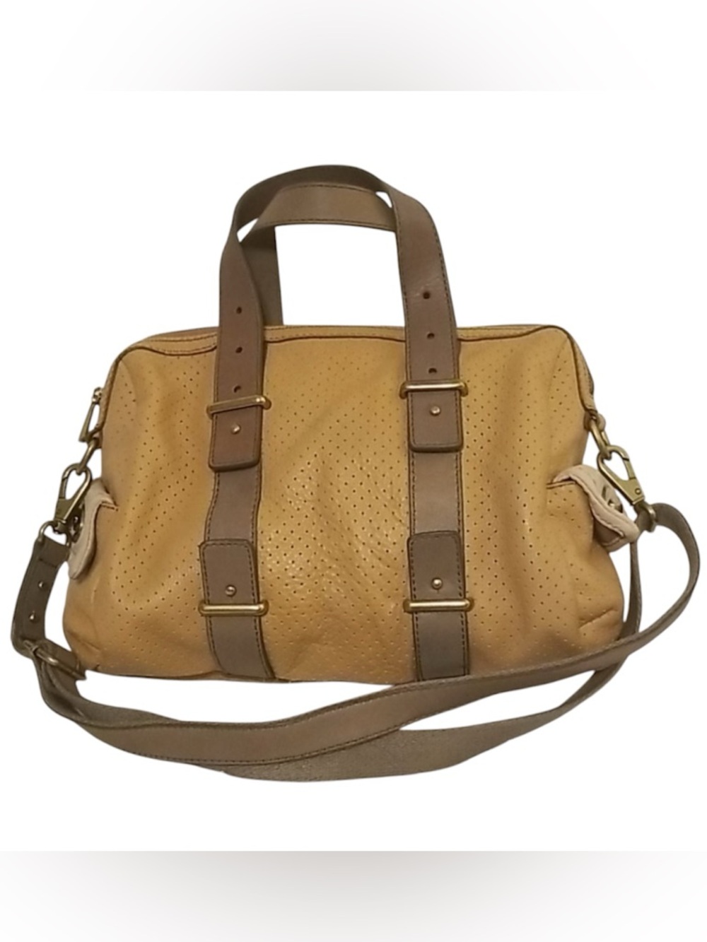 RARE Fossil Mason Satchel Bag Rare Genuine Leather Perforated Speedy Y2K Purse